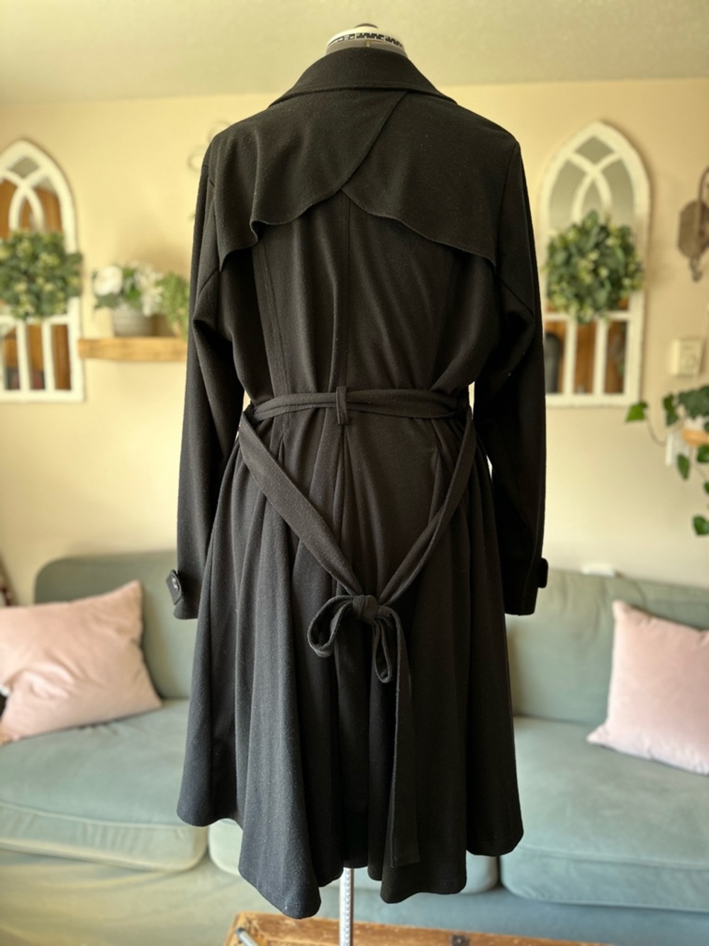 Classic Double-Breasted Black A-Line Coat - Picture 2 of 12